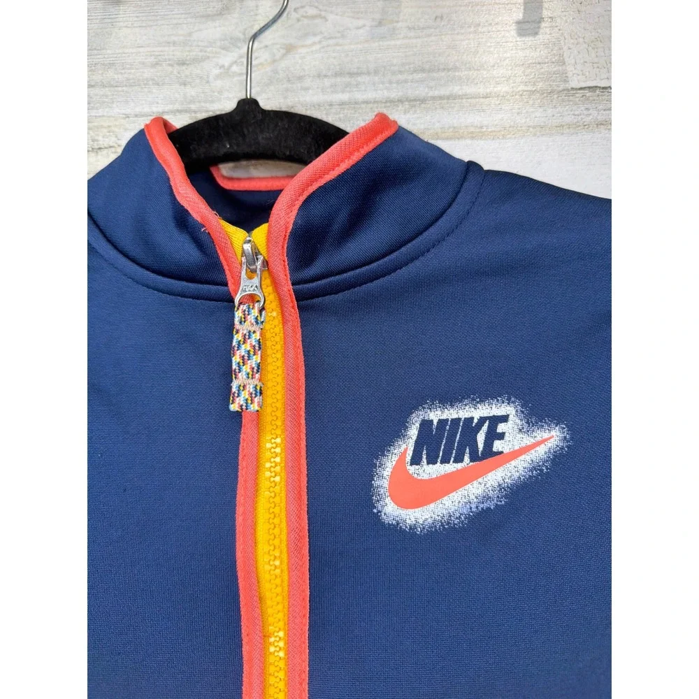 Nike Track Jacket Boys Size 7 Navy Blue Orange Trim Sportswear